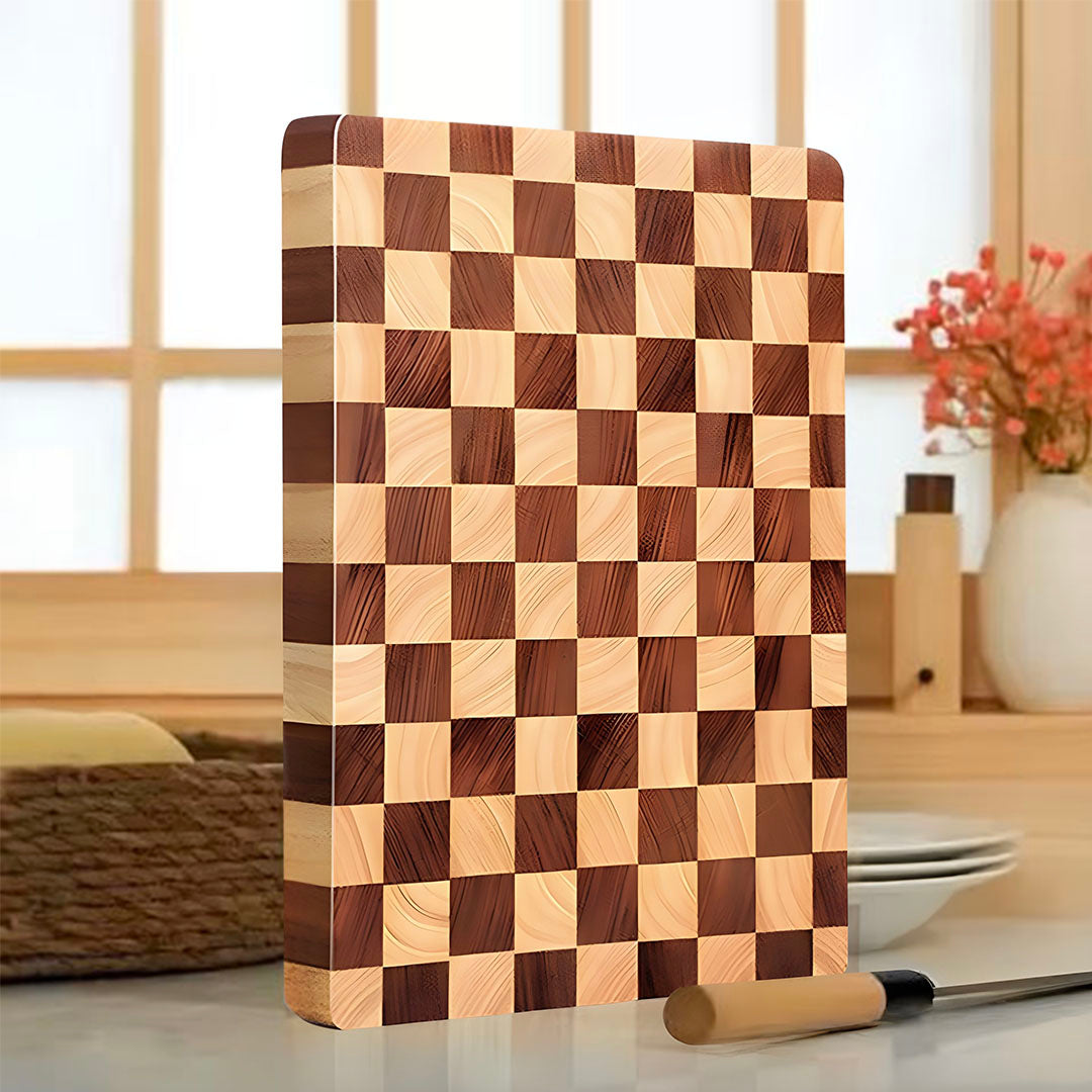 SOGA 39cm Premium Checkered Pattern Wooden Multi-Wood Cutting Board
