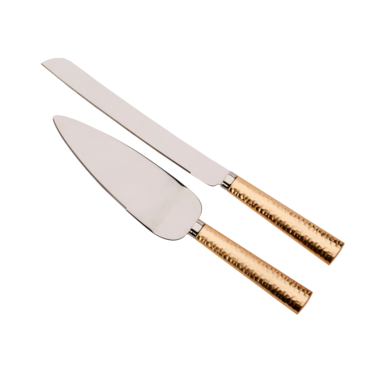 Gold Hammered Handle Cake Knife & Server Set