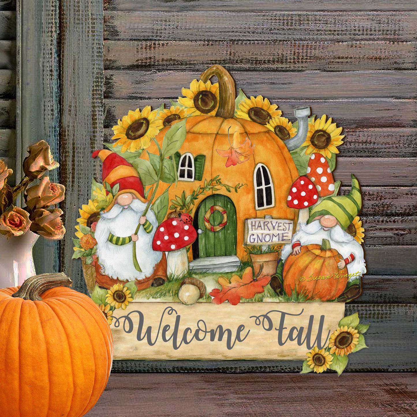 Fall Decor Harvest Welcome Sign Welcome Fall Cornucopia Door Decor Handmade Gift Autumn Porch Decor by Susan Winget - 8471209H-SW-3