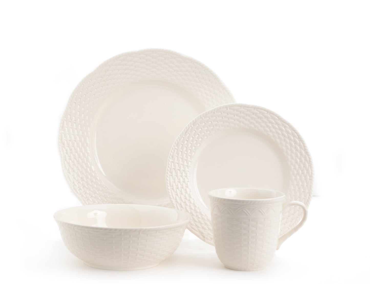 White Four Piece Weave Stoneware Service For Four Dinner Plate Set-3