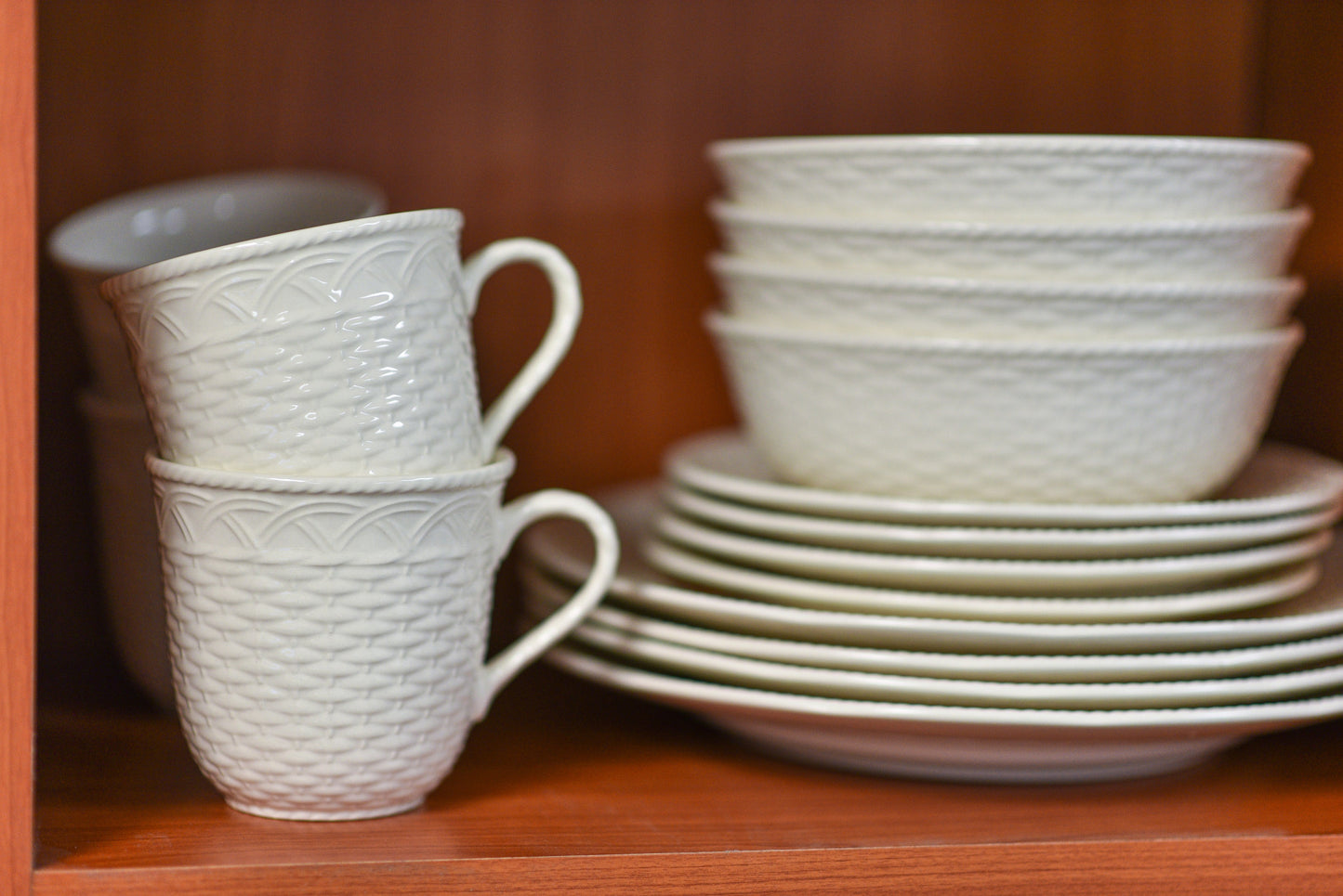 White Four Piece Weave Stoneware Service For Four Dinner Plate Set-6