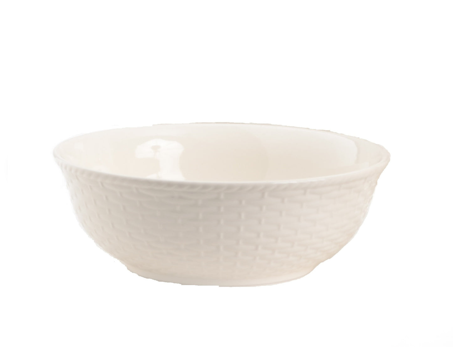 White Four Piece Round Weave Stoneware Service For Four Bowl Set-2