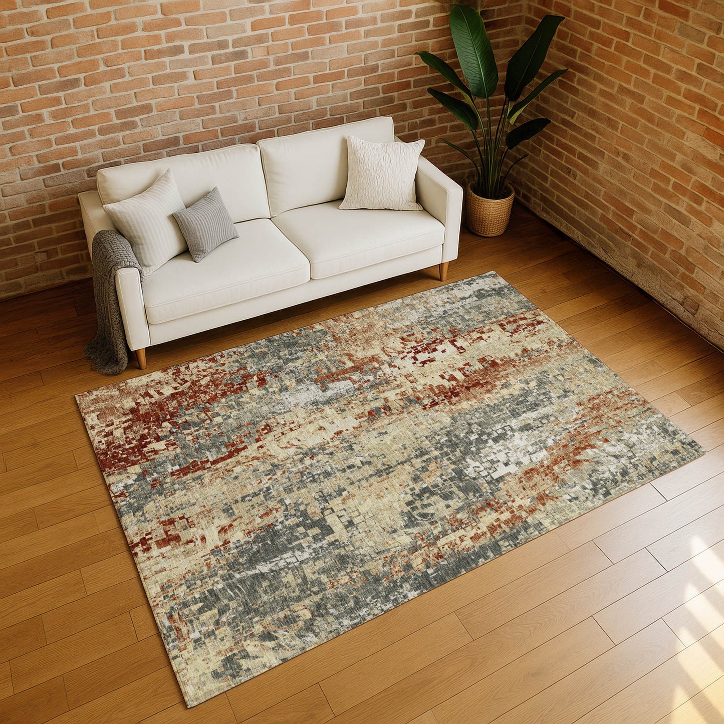 9' X 12' Pewter Rust And Gray Abstract Washable Indoor Outdoor Area Rug