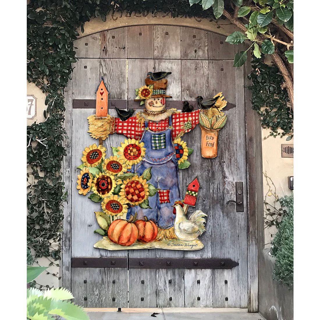 Fall Harvest Scarecrow Door Decor by Susan Winget - Thanksgiving Halloween Decor - 8471201H-SW-0