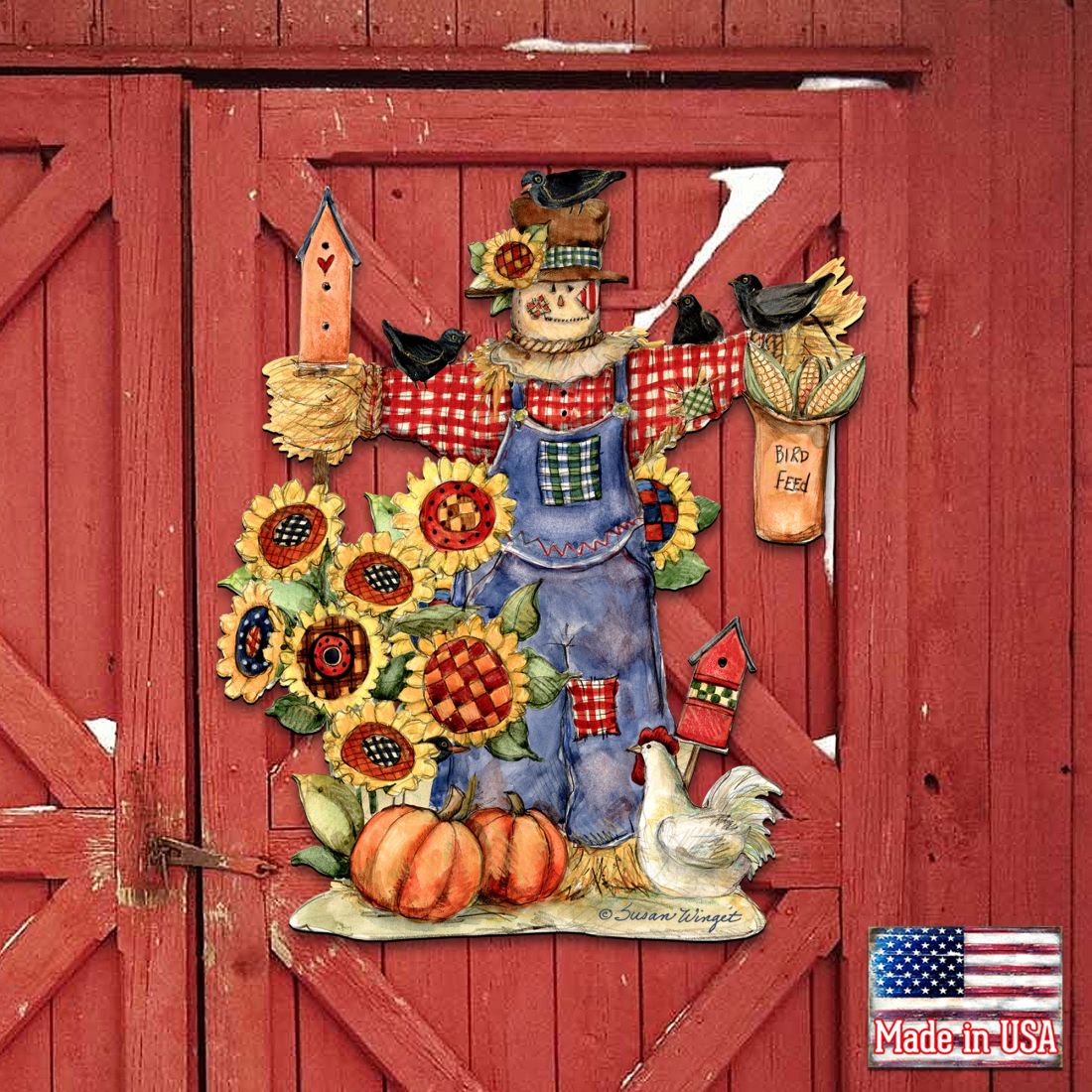Fall Harvest Scarecrow Door Decor by Susan Winget - Thanksgiving Halloween Decor - 8471201H-SW-1