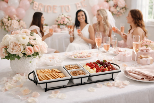 Gibson Gracious Dining 5 Piece Serving Set With Metal Rack in White Porcelain