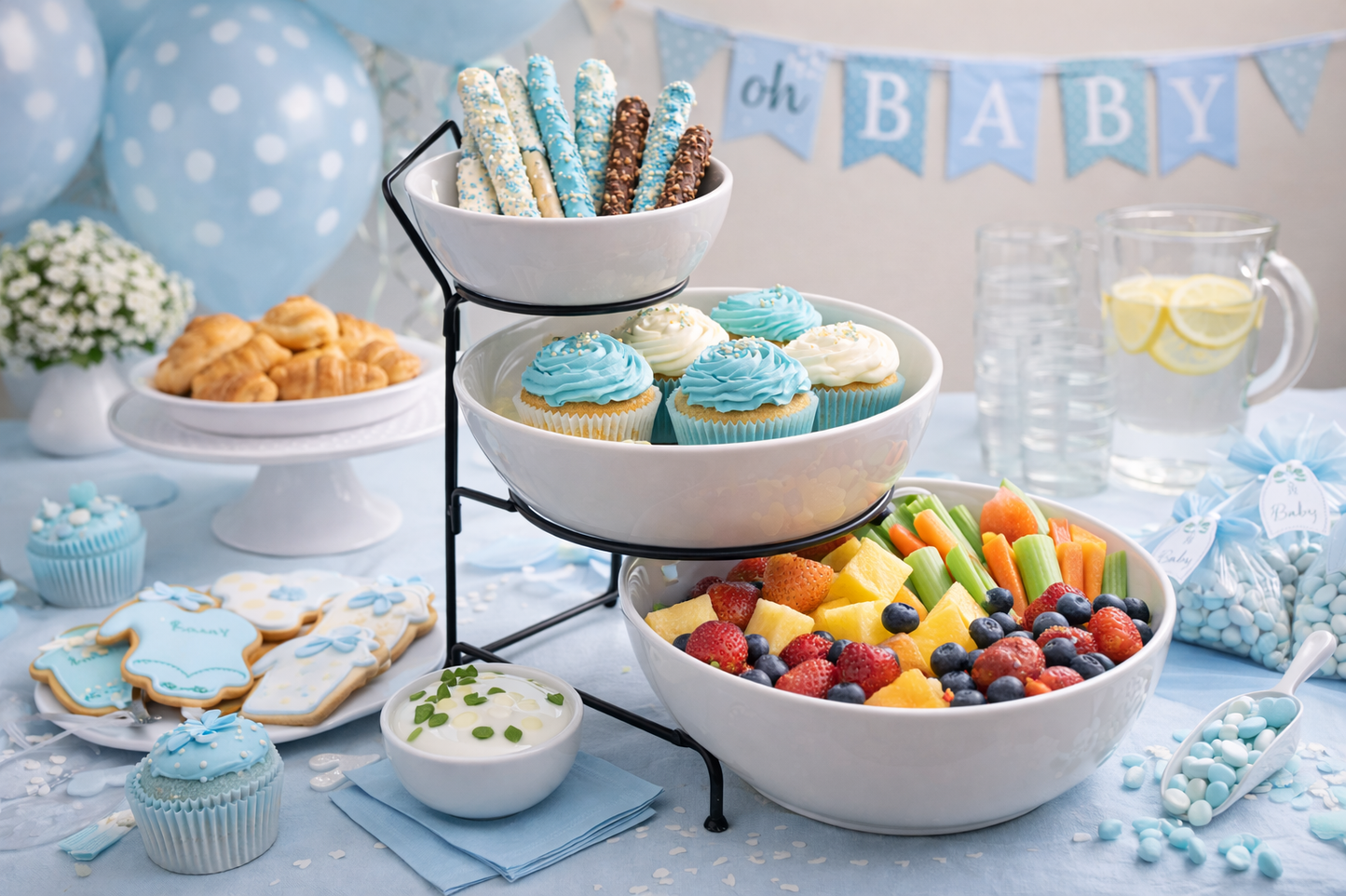 Gibson Elite Gracious Dining 3 Tier Bowl Server Set with Metal Stand