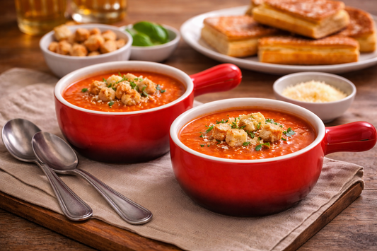 Crock Pot 2 Piece Stoneware 22oz Soup Bowl Set with Long Handle in Gradient Red