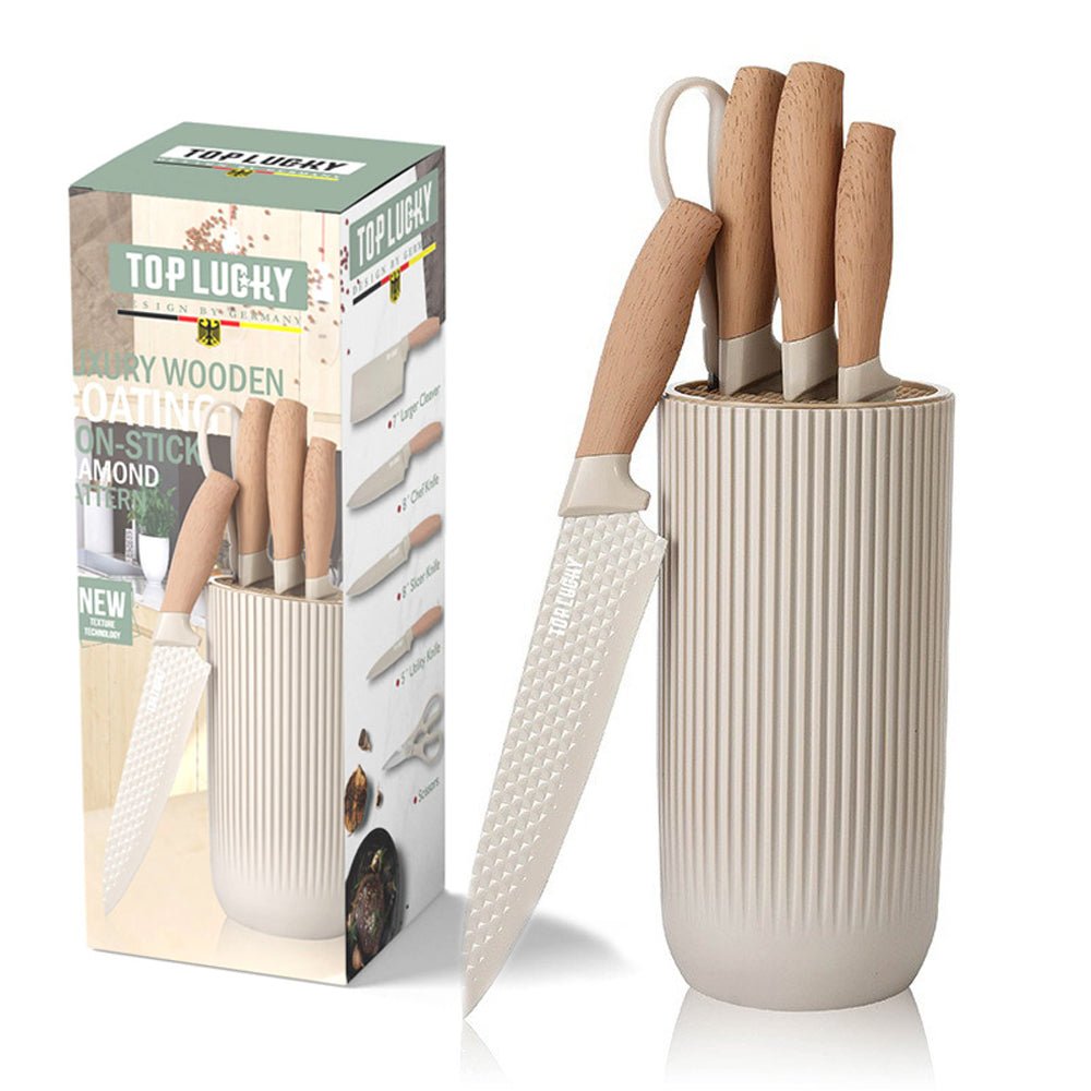 NNEDSZ 6-Piece Kitchen Knife Set Non-Stick Stainless Steel Blades with Universal Knife Block