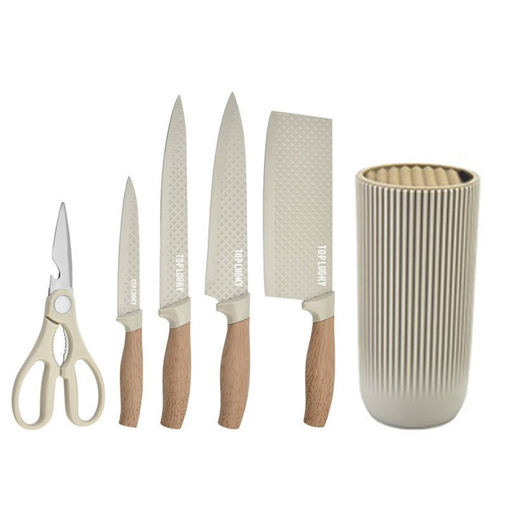 NNEDSZ 6-Piece Kitchen Knife Set Non-Stick Stainless Steel Blades with Universal Knife Block