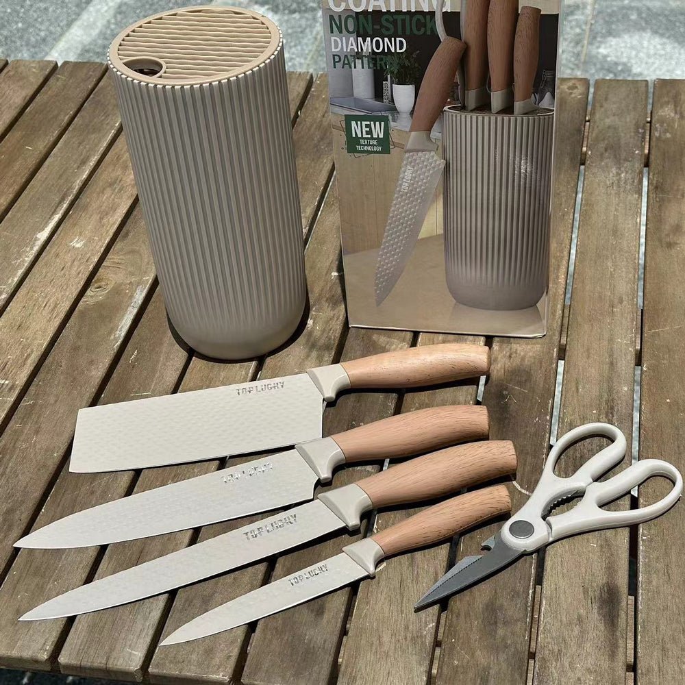 NNEDSZ 6-Piece Kitchen Knife Set Non-Stick Stainless Steel Blades with Universal Knife Block