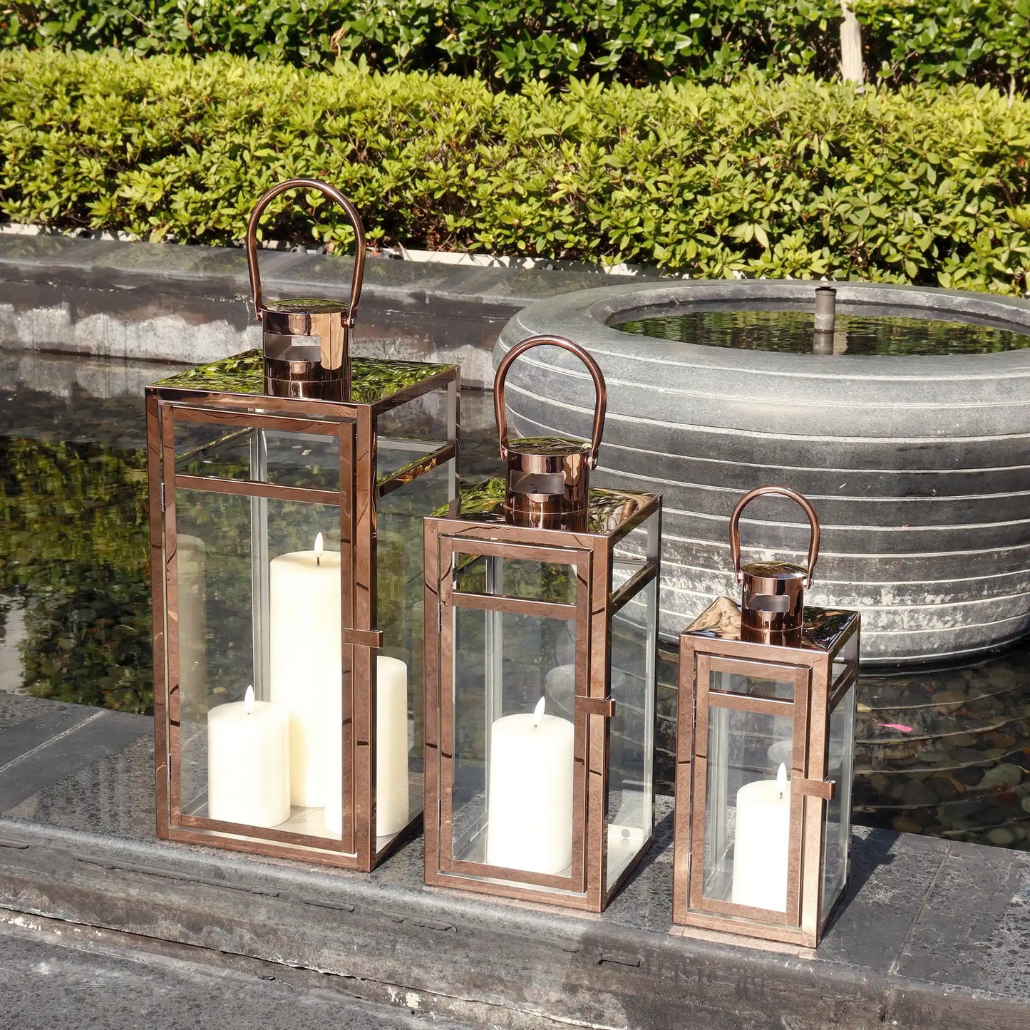 Set of 3 Stainless Steel Lantern (12/15/19'') -Rose Gold