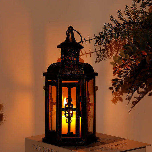 12“H Medium Metal Candle Holder(Black with Gold Brush)