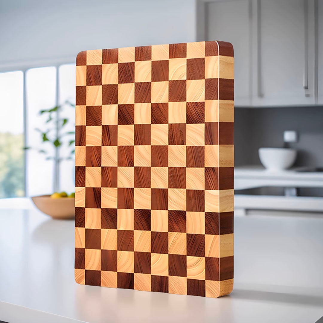 SOGA 40cm Premium Checkered Pattern Wooden Multi-Wood Cutting Board