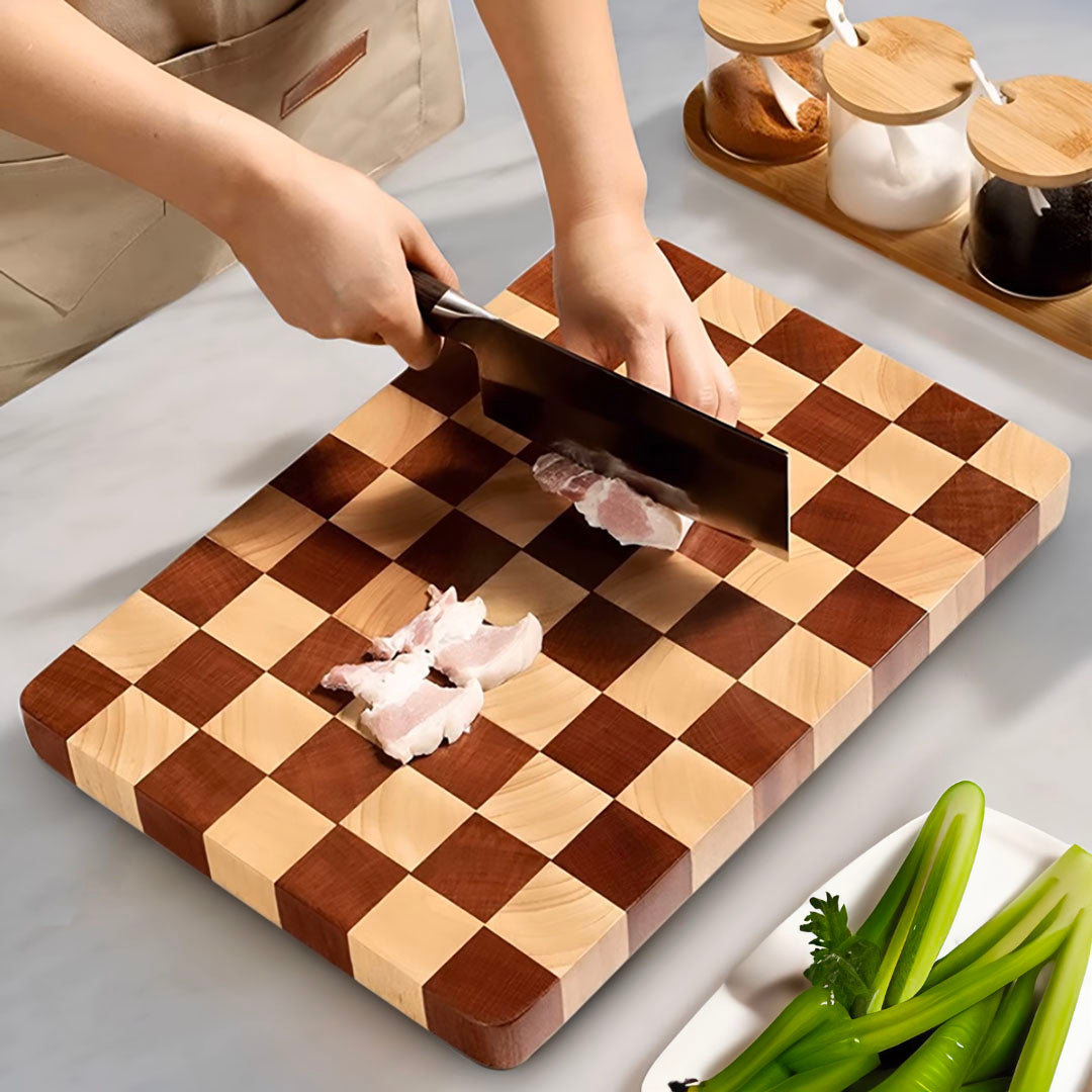 SOGA 40cm Premium Checkered Pattern Wooden Multi-Wood Cutting Board