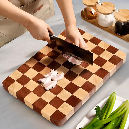 SOGA 40cm Premium Checkered Pattern Wooden Multi-Wood Cutting Board