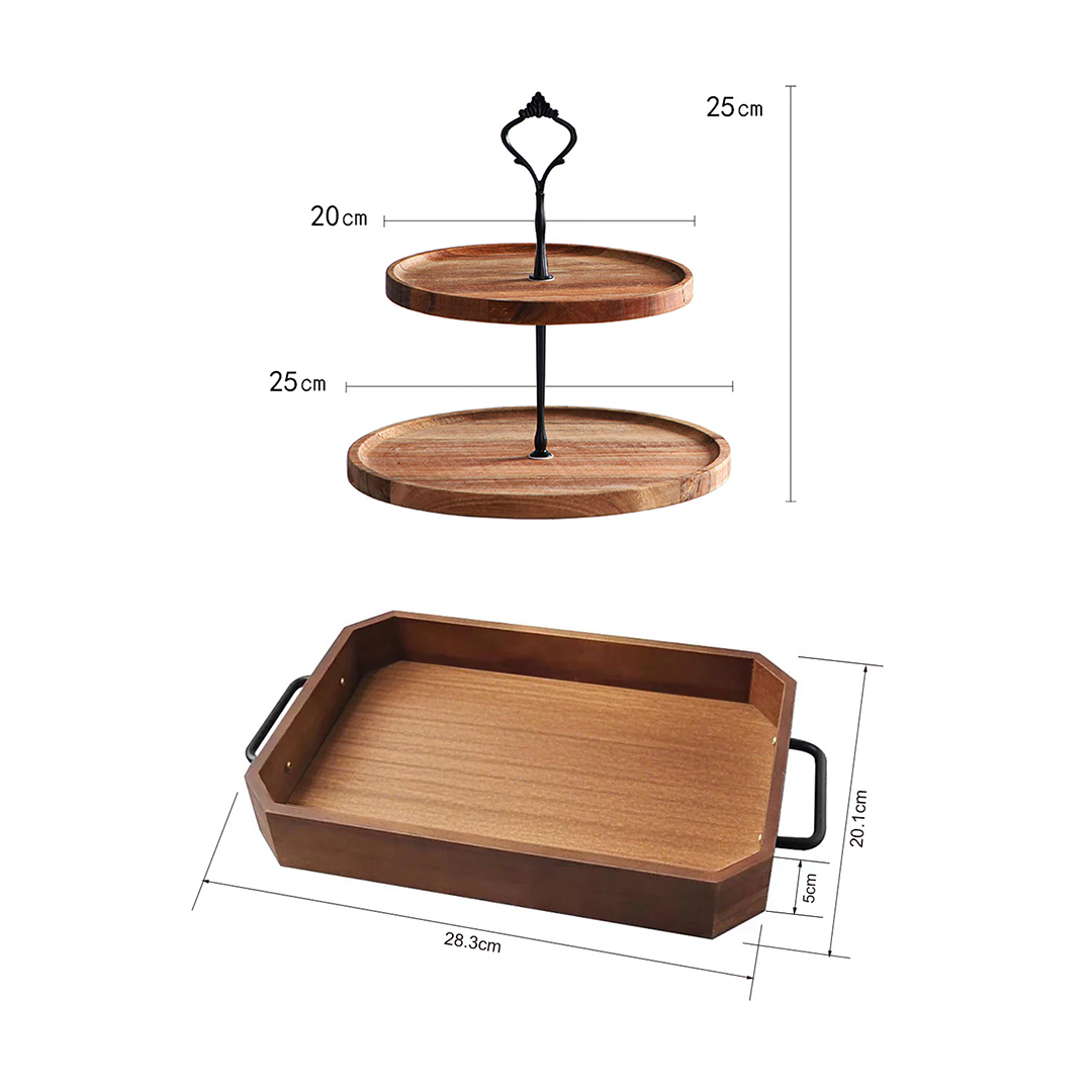 Paulownia Wood Serving Tray & Acacia Dessert Stand Bundle