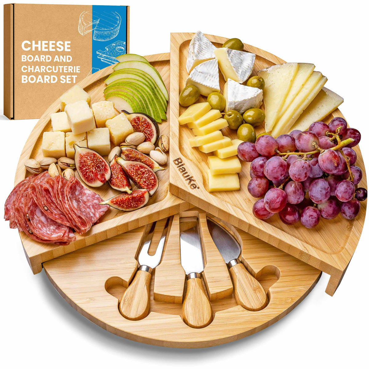 Swivel Bamboo Charcuterie Board & Knife Set