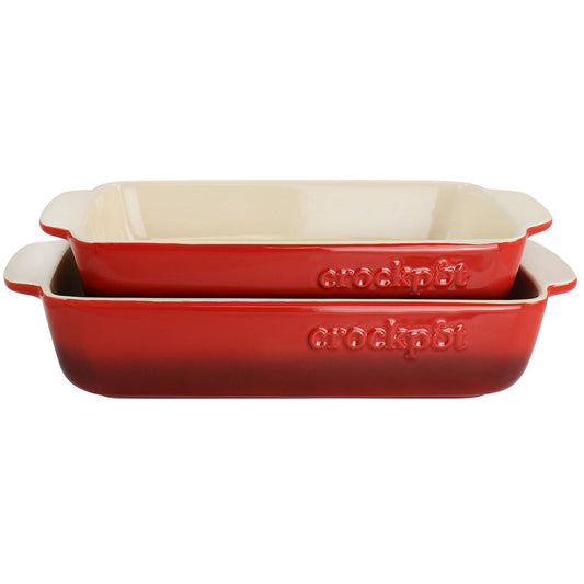 Crock Pot Artisan 2 Piece Stoneware Bake Pans in Gradient Red-0
