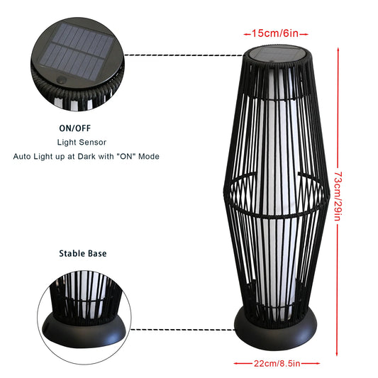 2 Piece Solar Powered Lantern Wicker Solar Patio Lamp