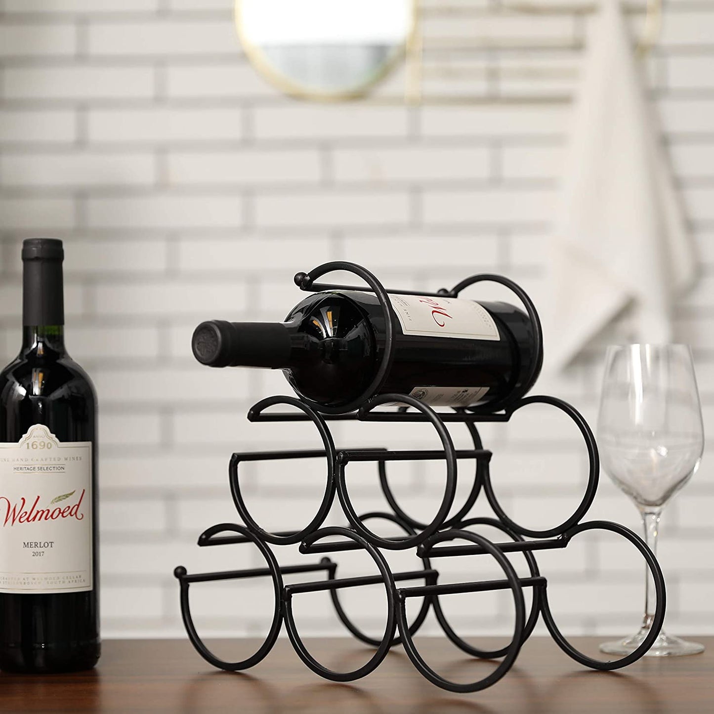 Iron Tabletop Wine Rack — Honeycomb Black