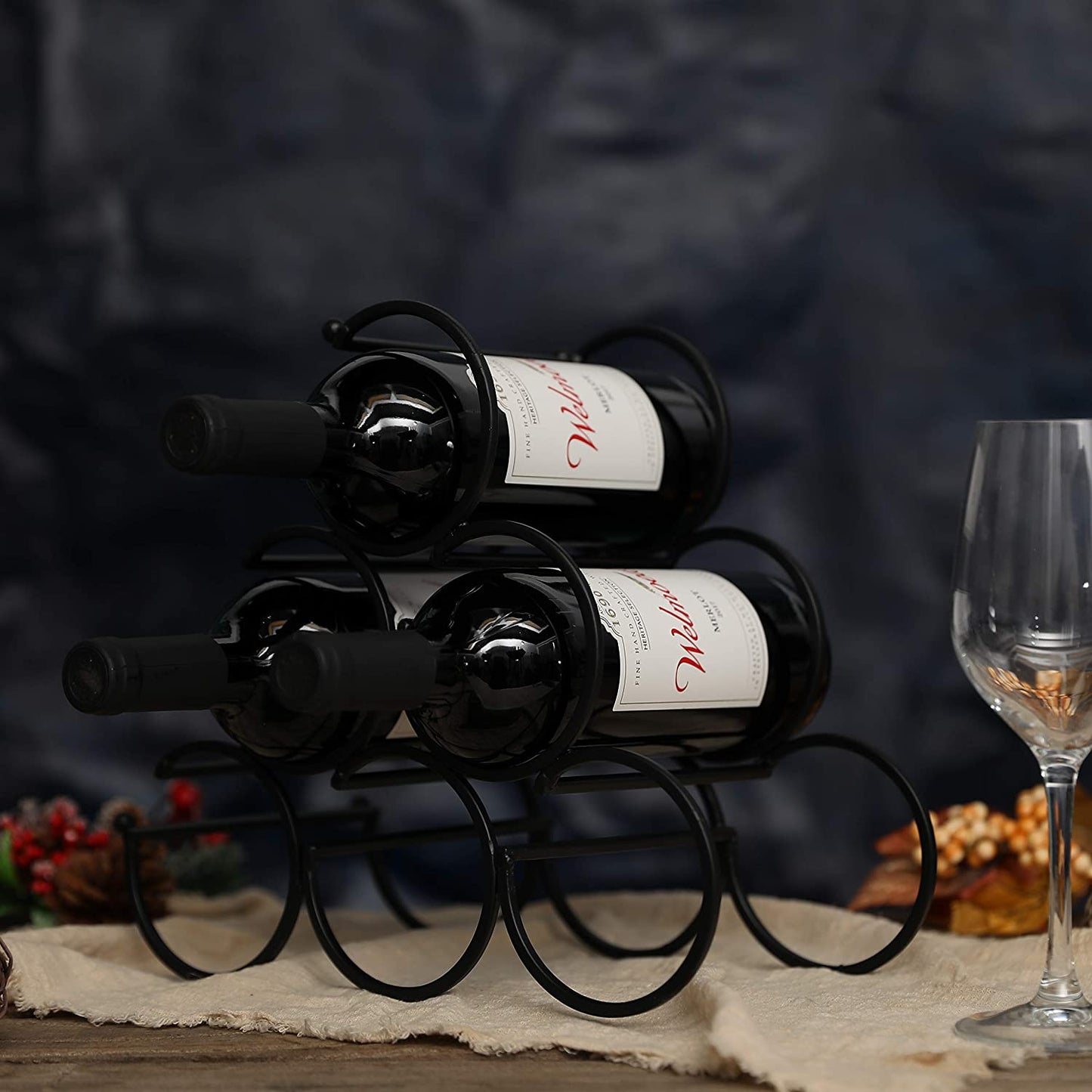 Iron Tabletop Wine Rack — Honeycomb Black