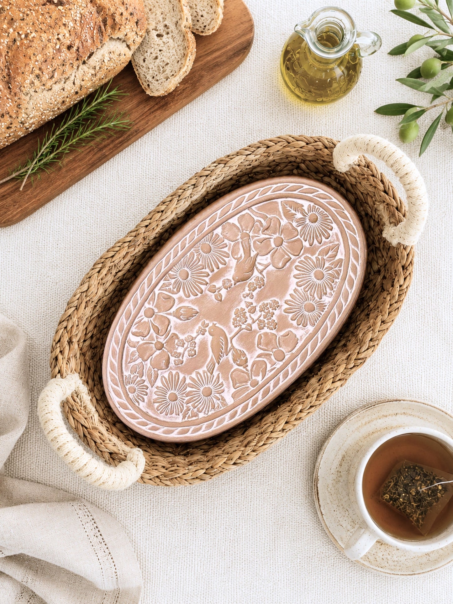 Bread Warmer & Basket - Garden Oval
