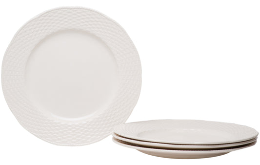 White Four Piece Weave Stoneware Service For Four Dinner Plate Set-0