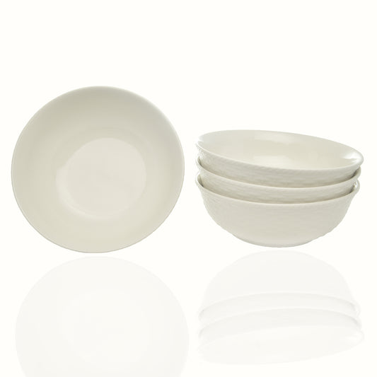 White Four Piece Round Weave Stoneware Service For Four Bowl Set-0