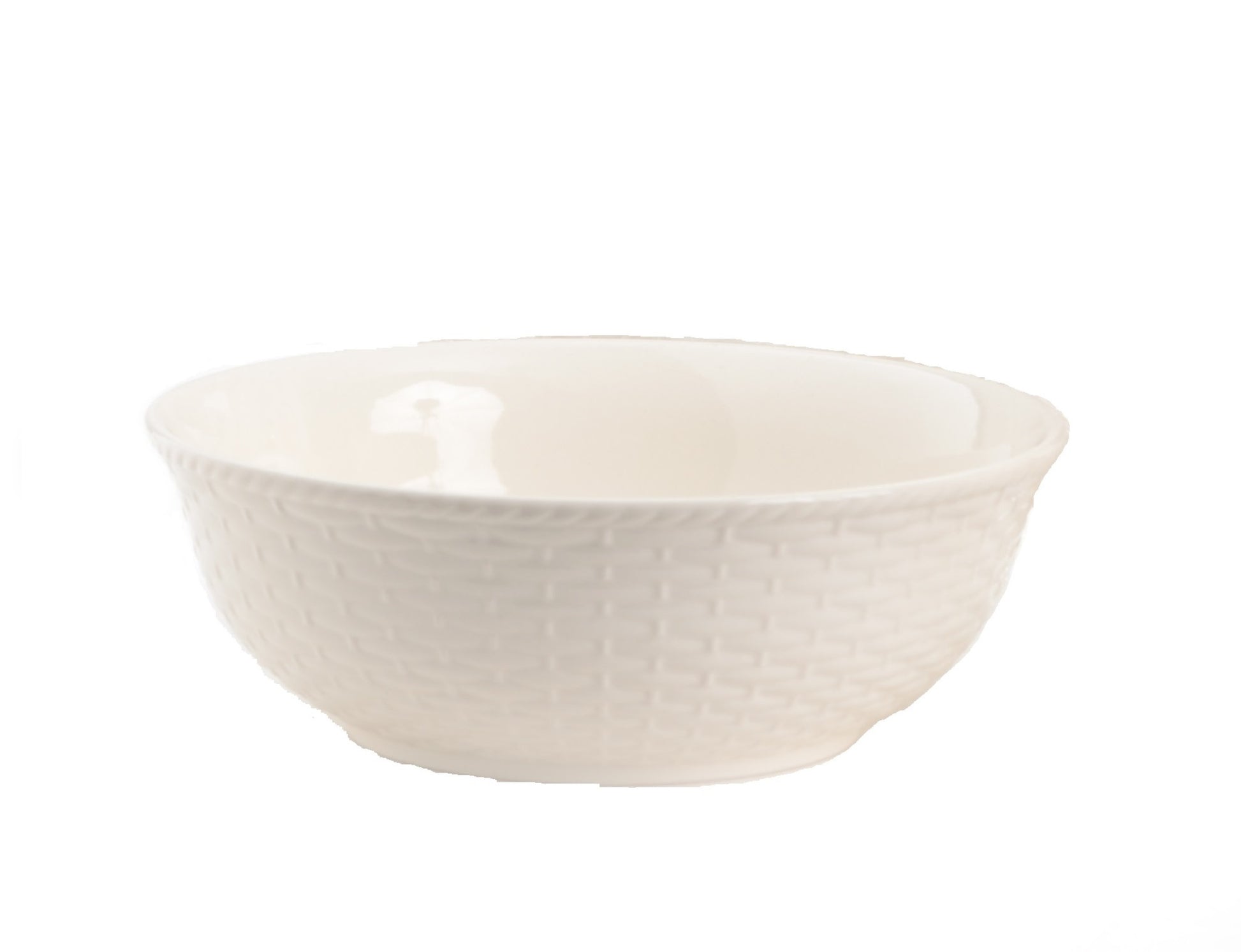 White Four Piece Round Weave Stoneware Service For Four Bowl Set-2