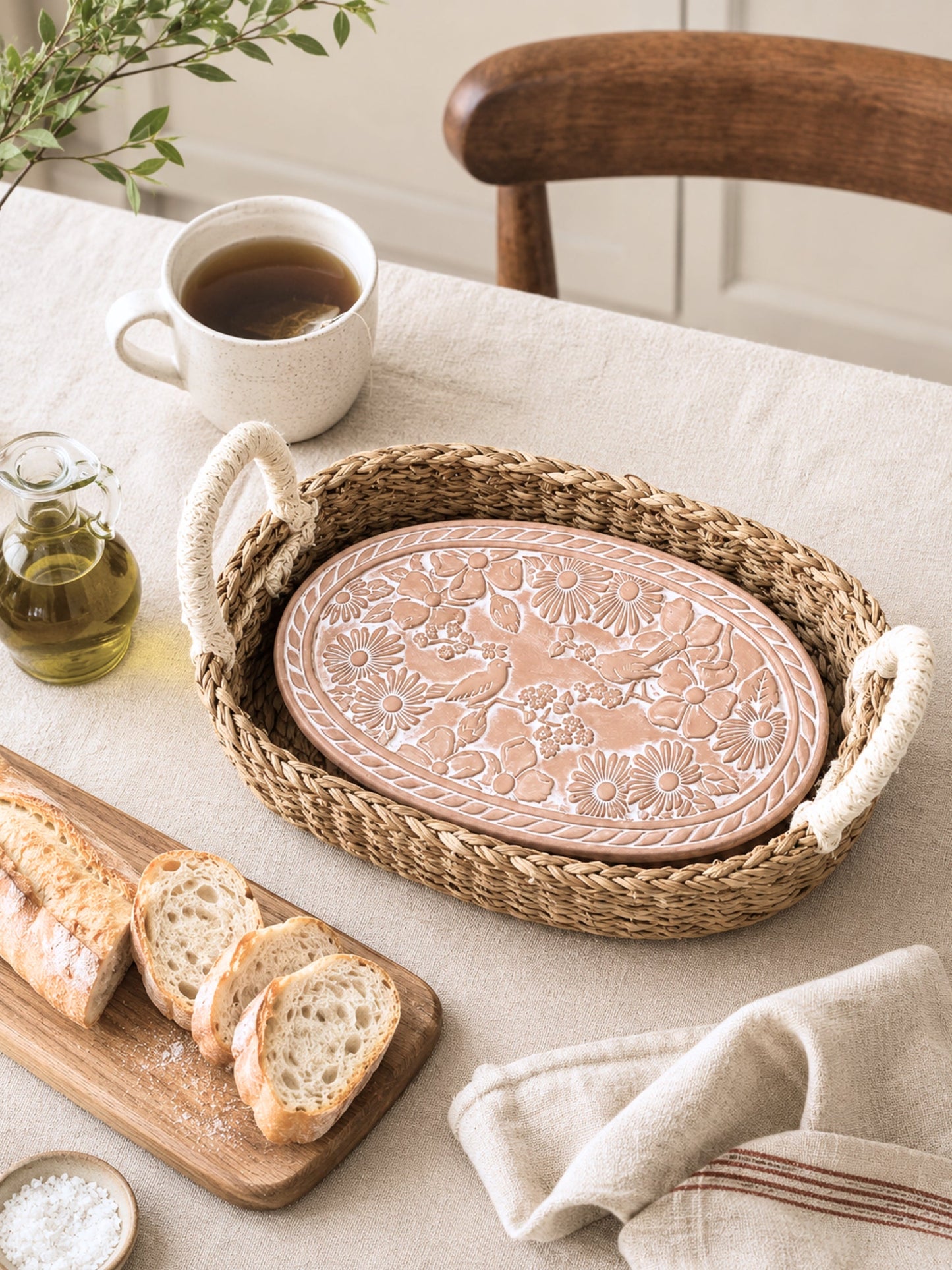 Bread Warmer & Basket - Garden Oval
