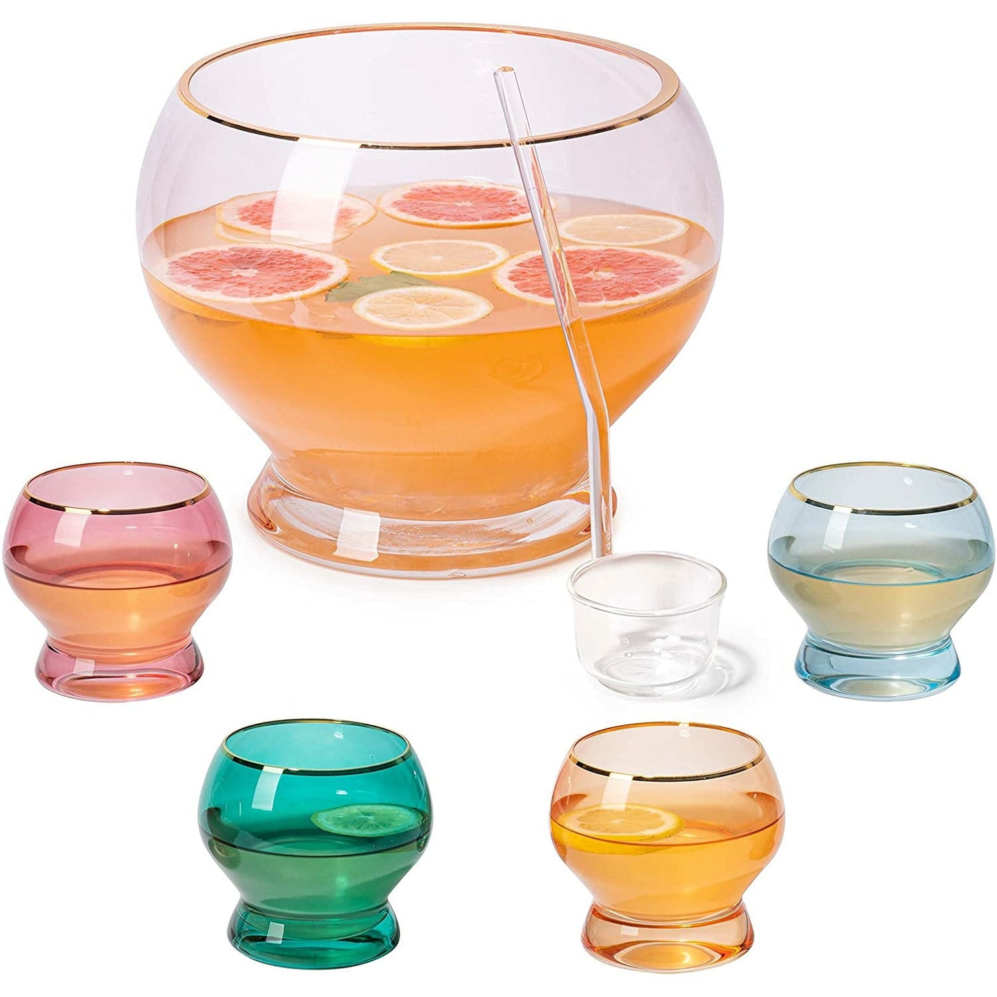 Colorful 1.7 Gallon Punch Bowl with 4 10oz Glasses Set
