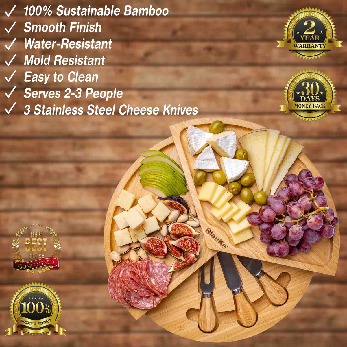 Swivel Bamboo Charcuterie Board & Knife Set