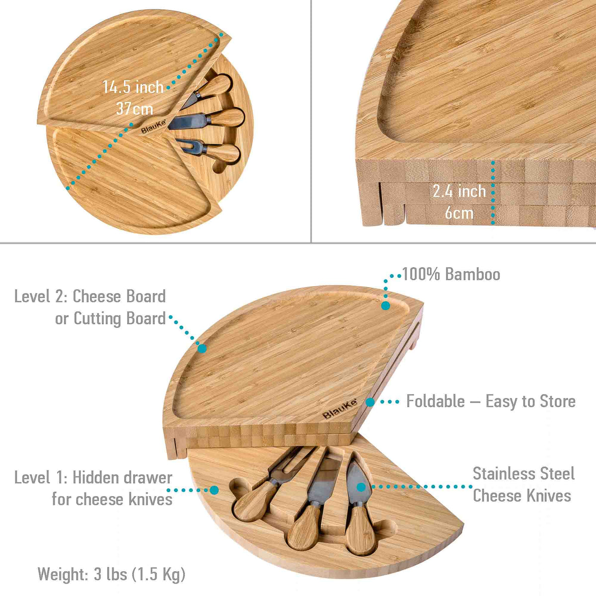 Swivel Bamboo Charcuterie Board & Knife Set