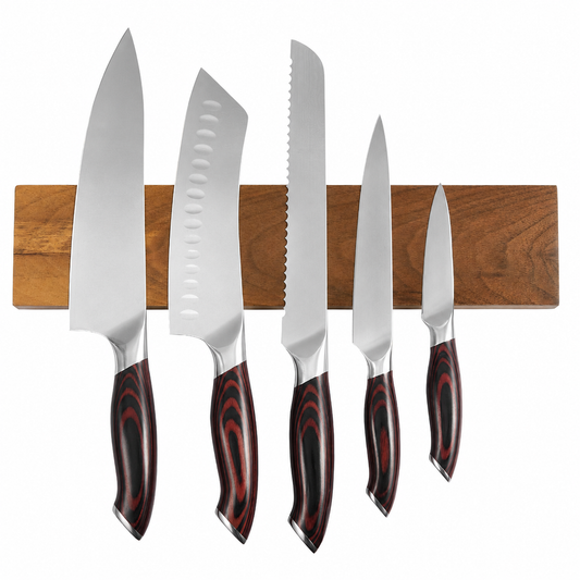 Kitchen Knife Set, 6 Piece High Carbon Stainless Steel Sharp Knife Set, Professional Kitchen Cutlery With Ergonomic Crack-Resistant Handle, And Walnut Finish Powerful Magnetic Knives Holder