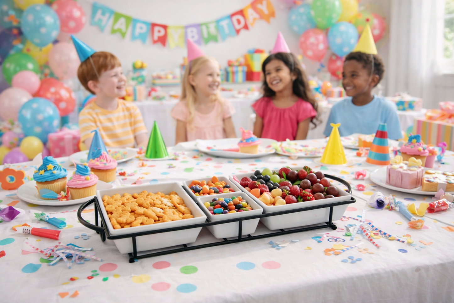 Gibson Gracious Dining 5 Piece Serving Set With Metal Rack in White Porcelain