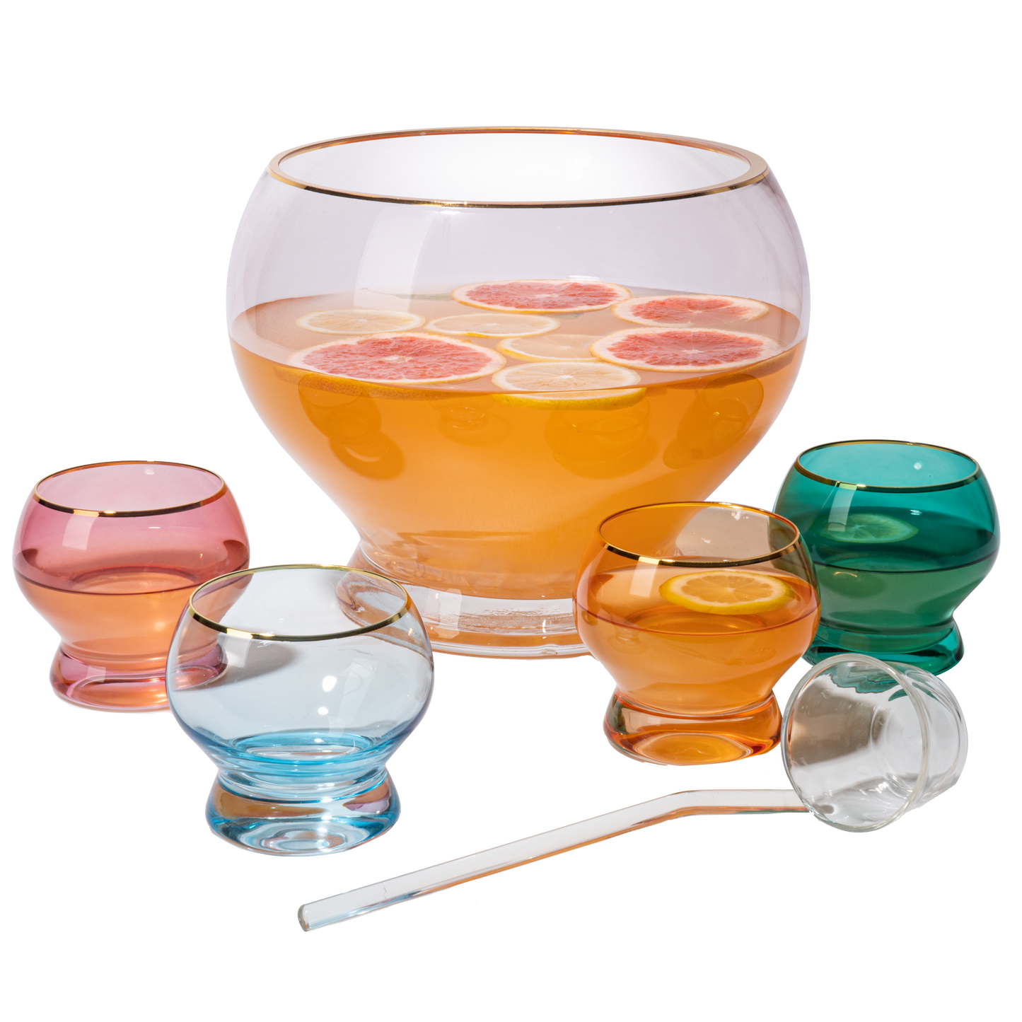 Colorful 1.7 Gallon Punch Bowl with 4 10oz Glasses Set
