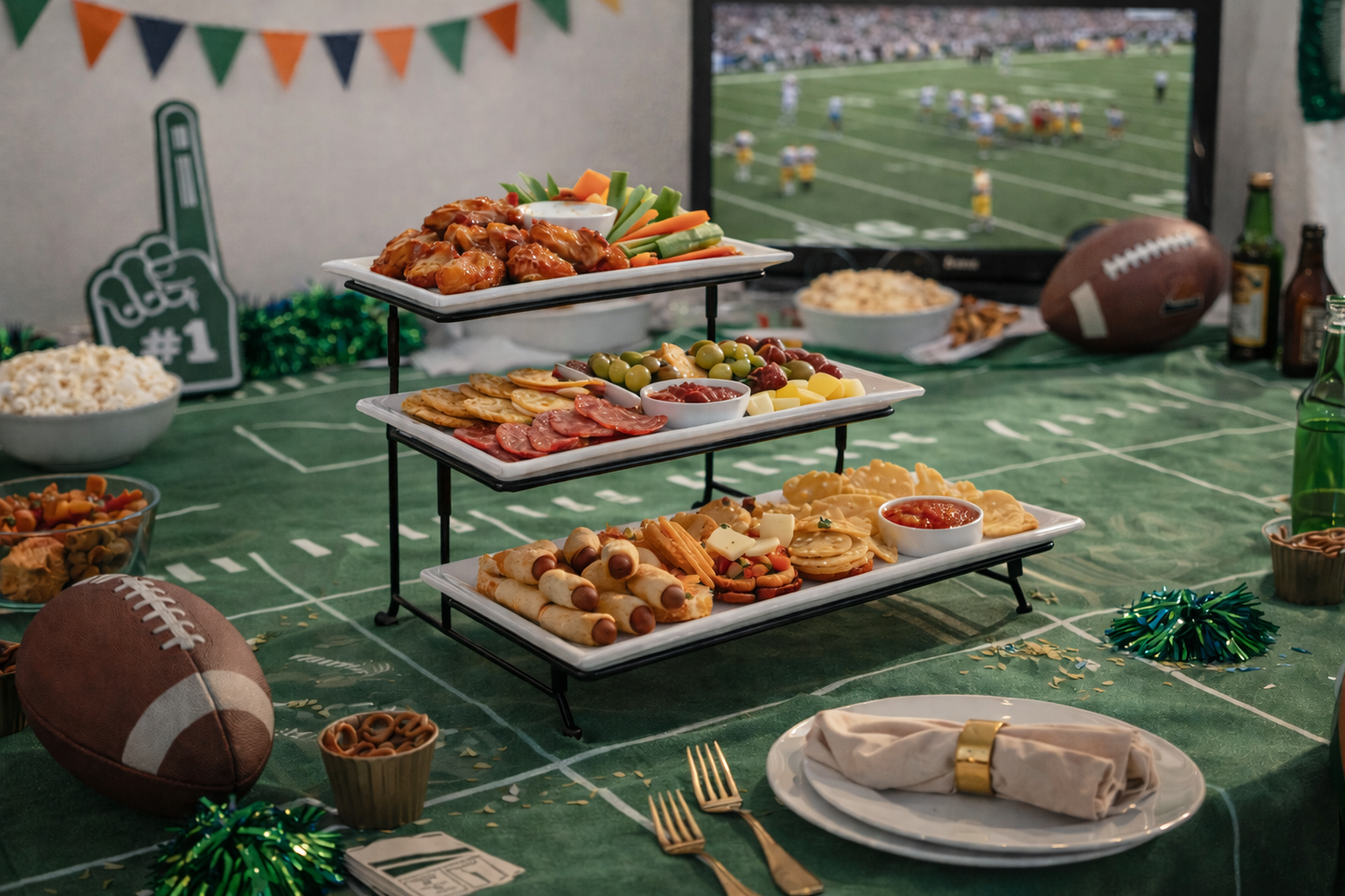 Gibson Elite Gracious Dining 3-Tiered Plate Set with Metal Stand