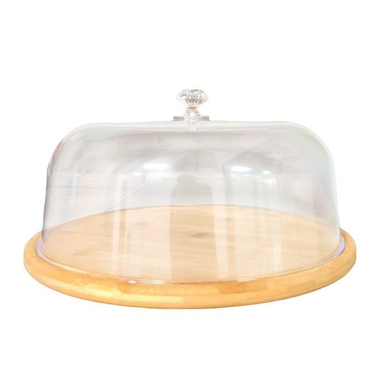 Kitchee 30cm Bamboo Cake Stand + Dome Acrylic Cover - Dessert Display Plate-0