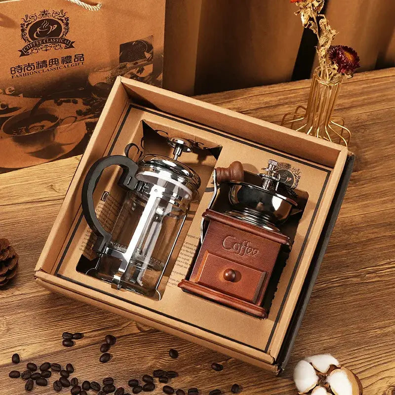 French Press & Manual Coffee Grinder Gift Set