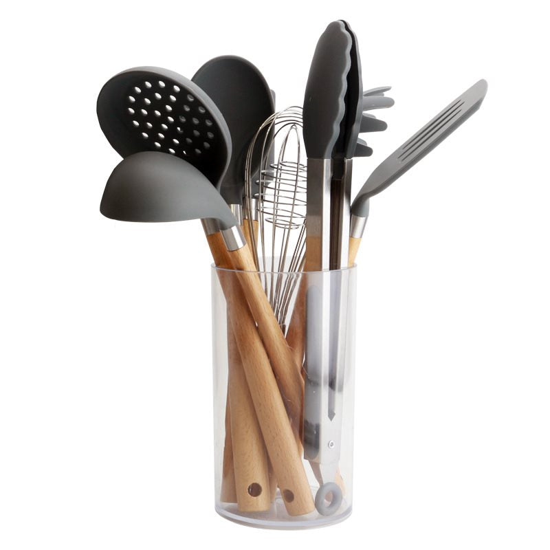 Silicone Kitchen Utensils Set with Wooden Handle
