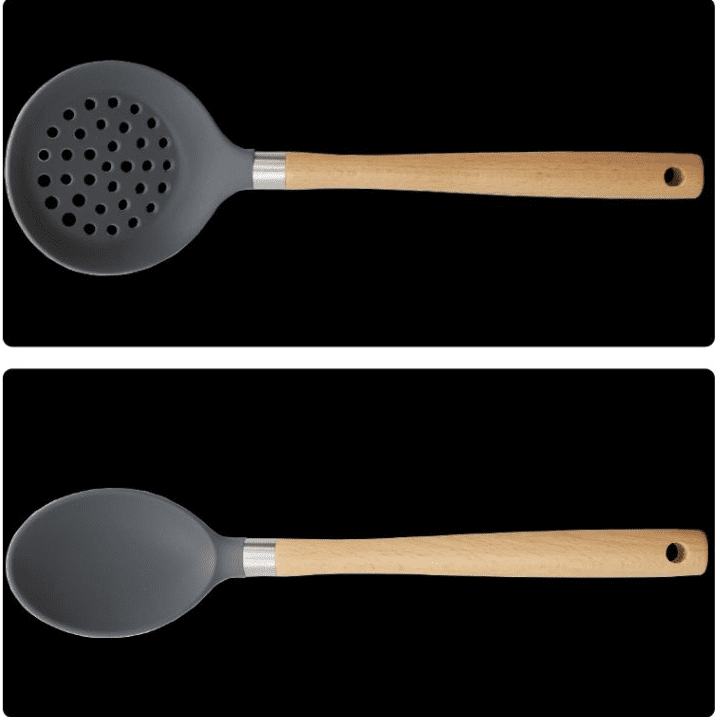 Silicone Kitchen Utensils Set with Wooden Handle