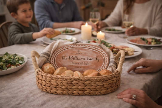 Personalized Bread Warmer & Basket - Bible Oval