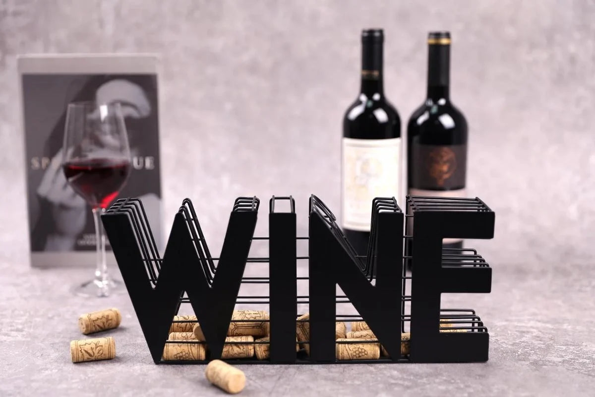"WINE" Metal Cork Holder — Countertop Keepsake Display
