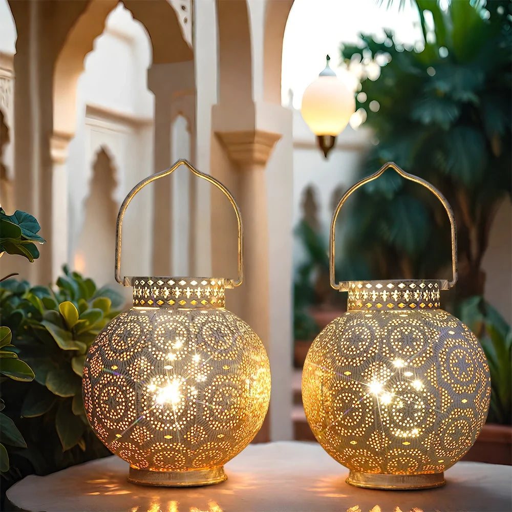 Moroccan Metal Table Lamp — Set of 2, White