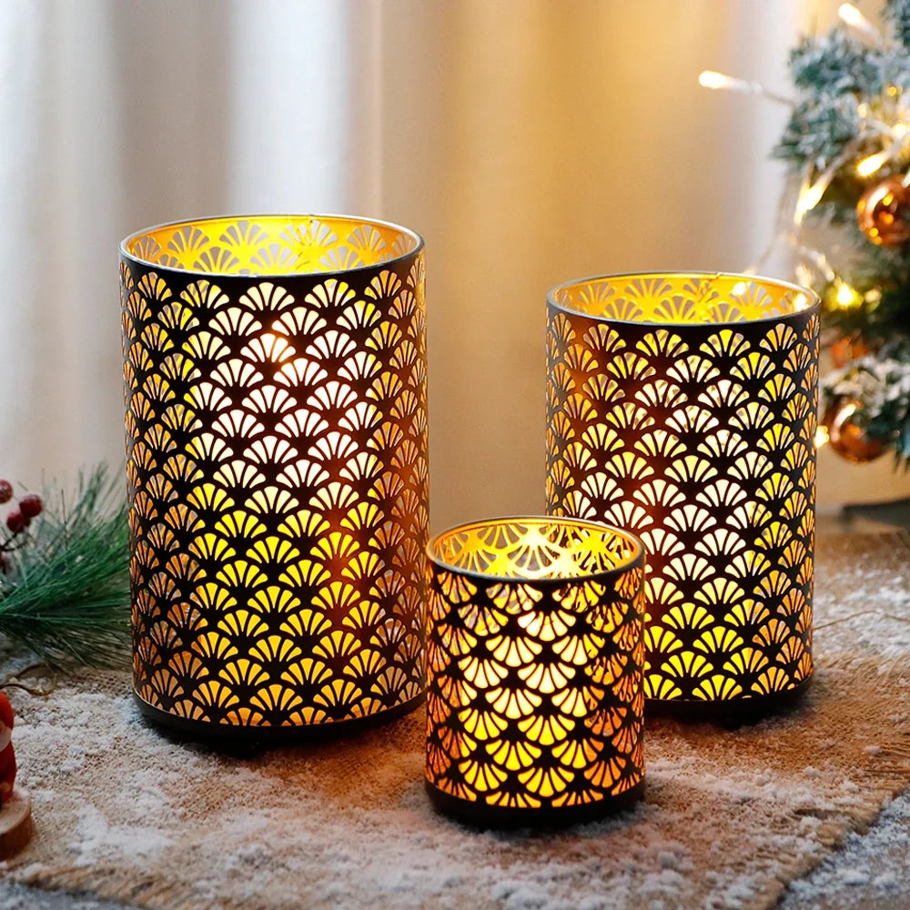 Metal Hurricane Candle Holders — Set of 3