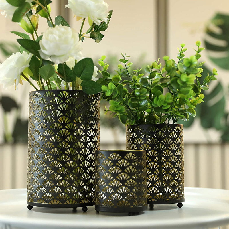 Metal Hurricane Candle Holders — Set of 3