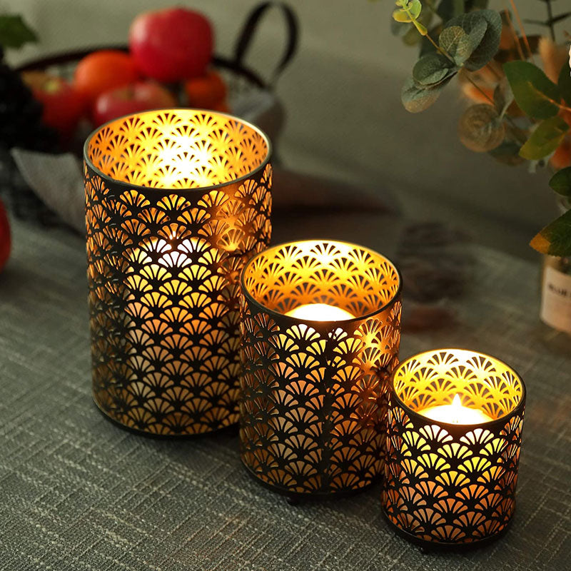 Metal Hurricane Candle Holders — Set of 3