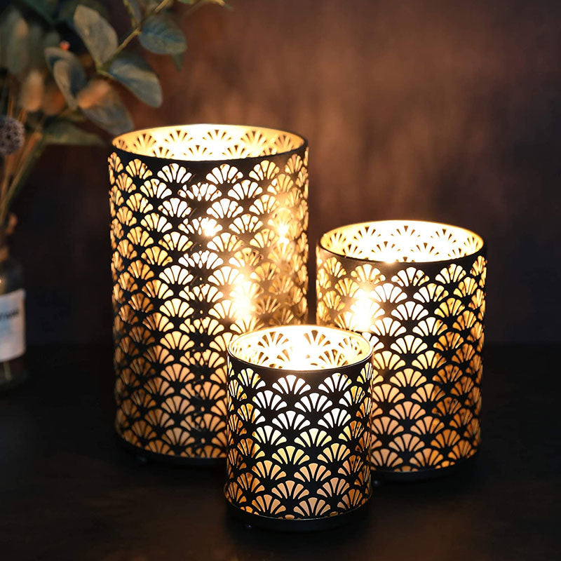 Metal Hurricane Candle Holders — Set of 3