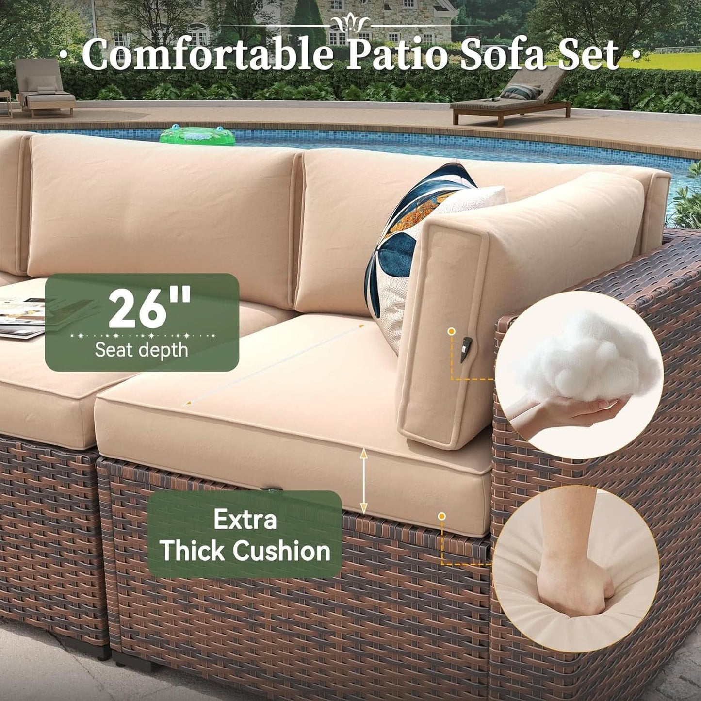 Eight Piece Outdoor Patio Furniture Set with Fire Pit